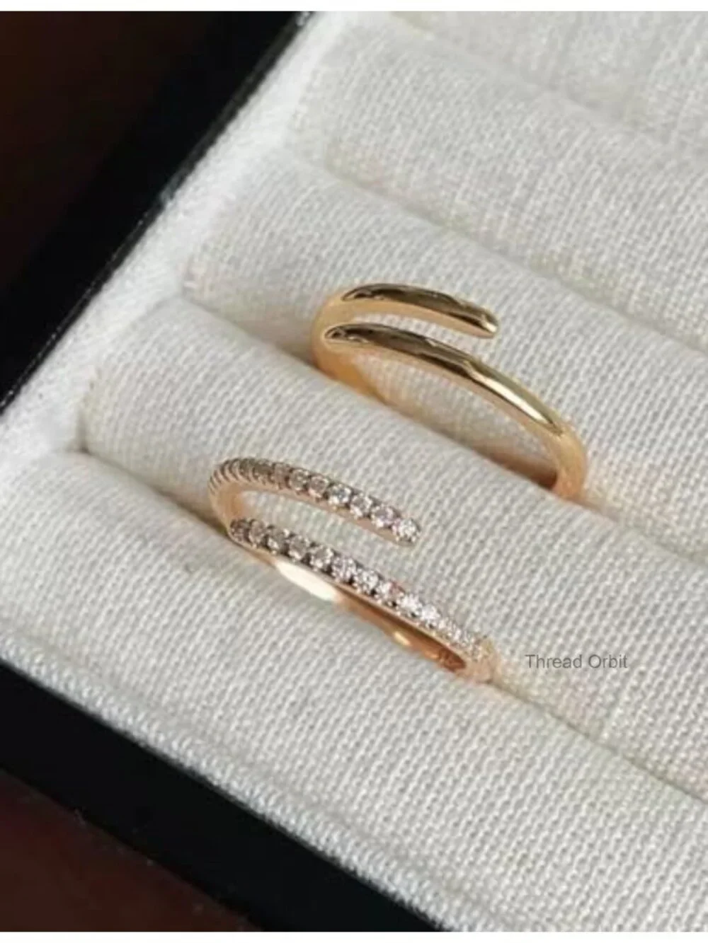 2 Piece 14K Gold Plated Stackable Rings Set Adjustable Cubic Zirconia Wedding